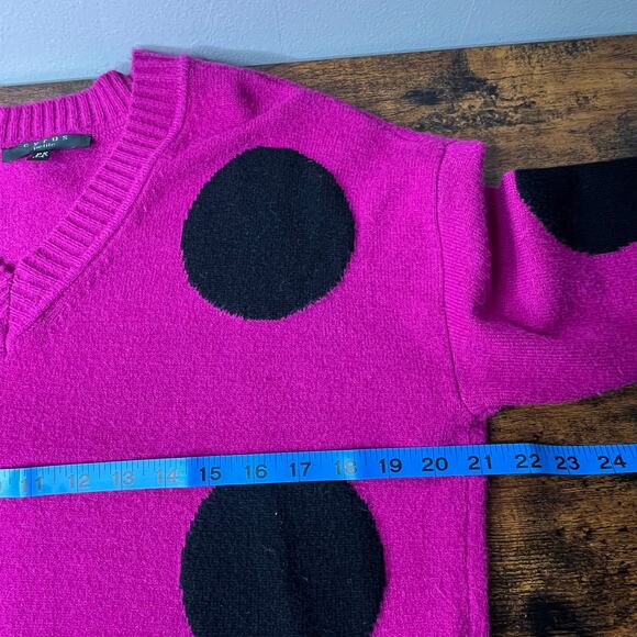 Cyrus Petite Women's Magenta Pink Sweater Black Polka Dots Sz PS V-Neck Preppy - Picture 8 of 9